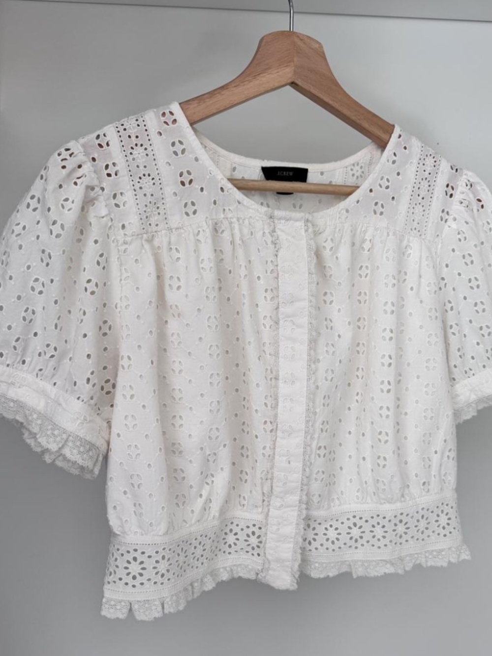 J.Crew Eyelet Blouse White Size M Cropped